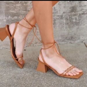 ALOHAS Juniper Tan Lace-Up Block Heel Sandals NEW - 8.5 (39)